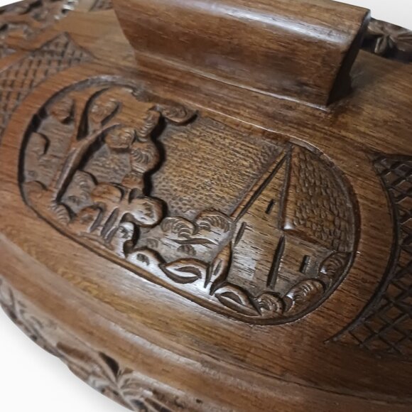 Vintage Madagascar Carved Wood Dish Tribal Handcrafted Decorative Art Piece - Picture 7 of 16